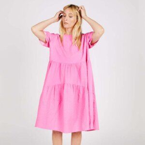 Intentionally Blank Fig Tiered Puff-Sleeve Dress in Pink OS